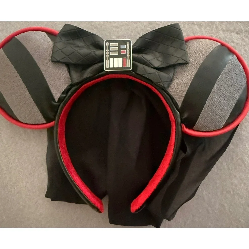 Disney Parks Minnie Mouse Star Wars Darth Vader Ears Headband Veil, Rare Find